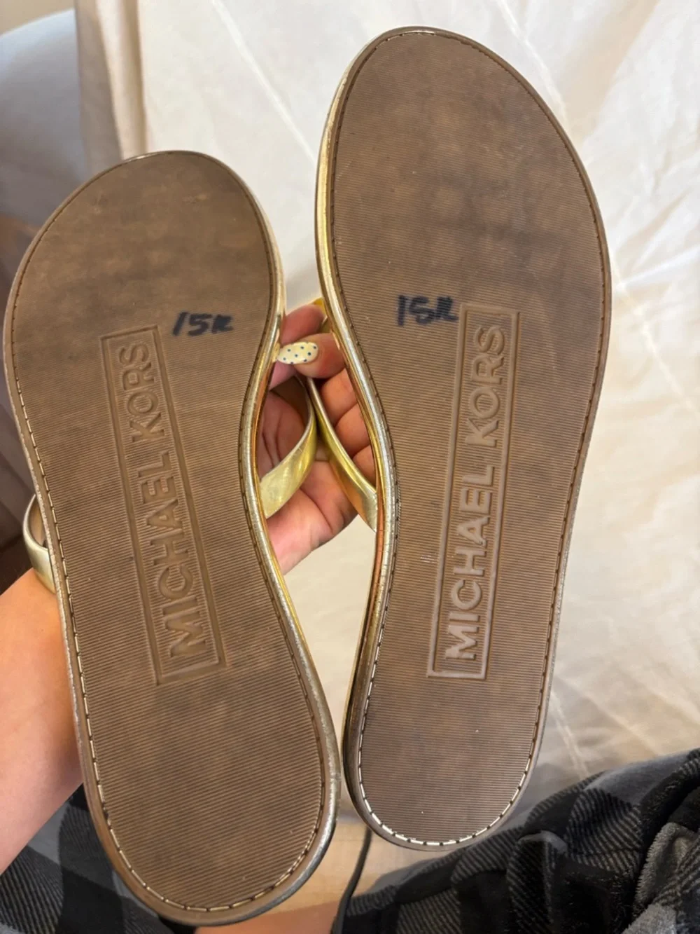 Michael Kors Emory Flip-Flops Gold Metallic‎ PVC upper slide on, women's size 11